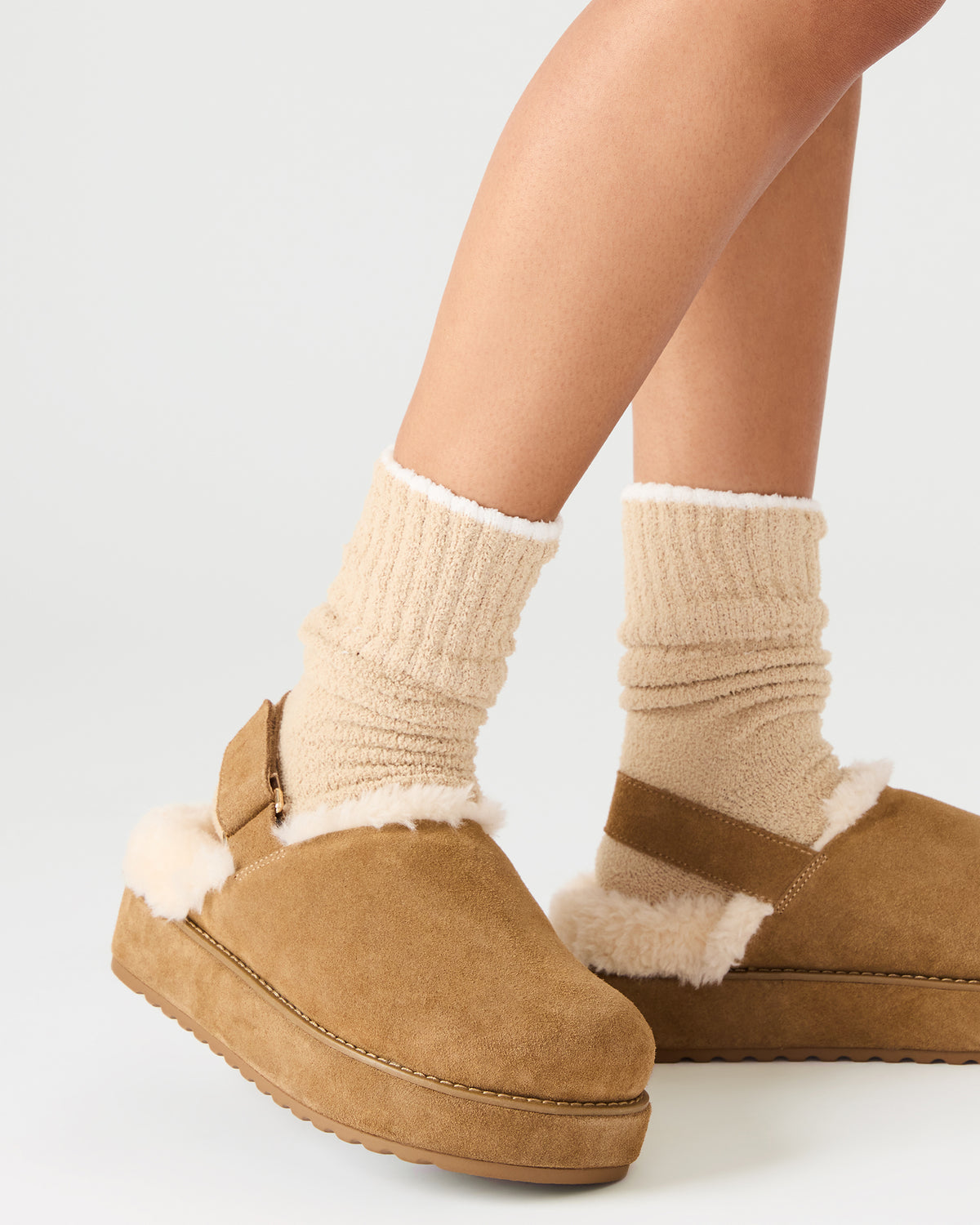 MELLOW Faux Fur Cognac Suede Women's Slingback Platform Clog Steve Madden COGNAC SUEDE