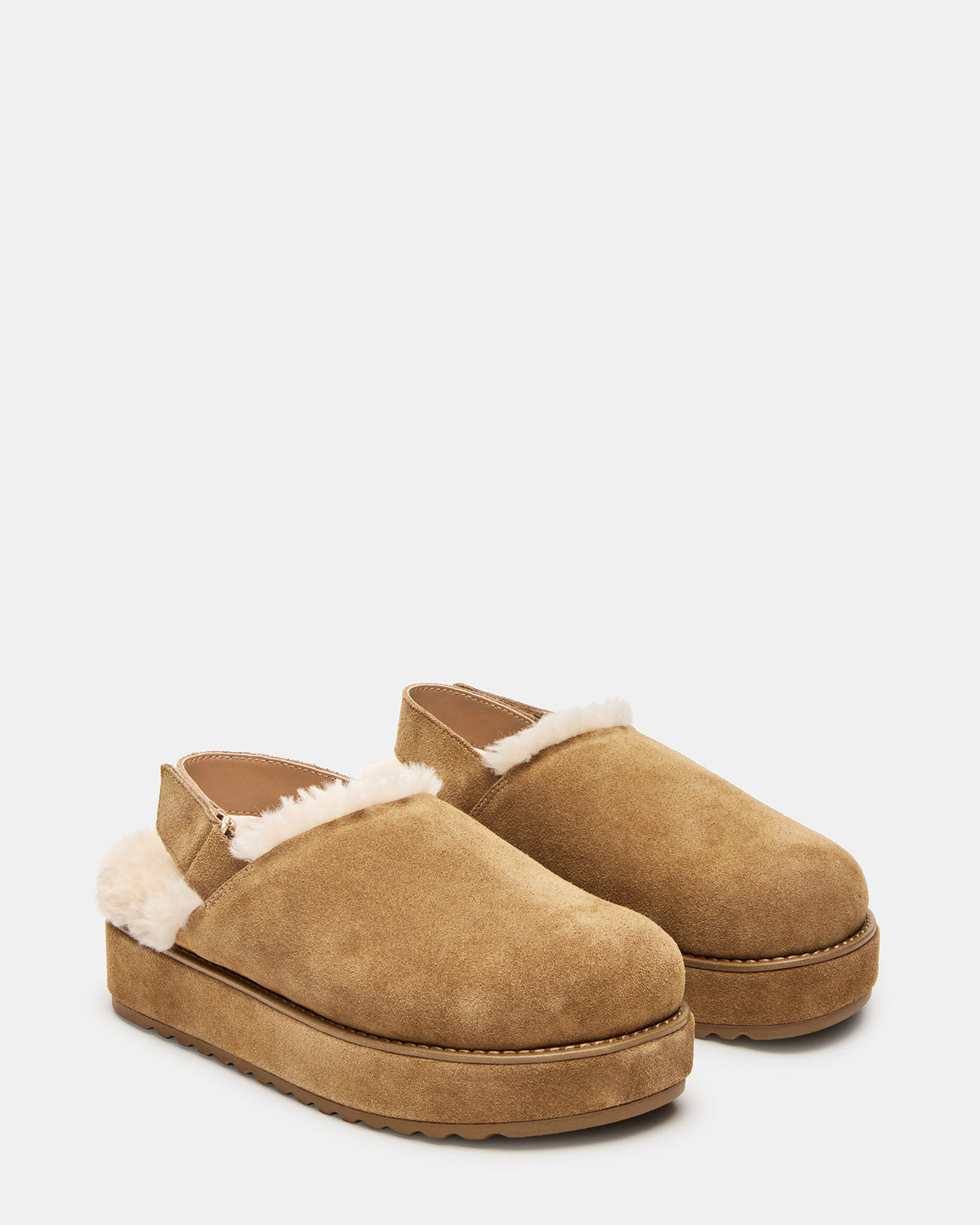 MELLOW Faux Fur Cognac Suede Women's Slingback Platform Clog Steve Madden COGNAC SUEDE