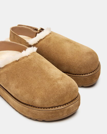 MELLOW Faux Fur Cognac Suede Women's Slingback Platform Clog Steve Madden COGNAC SUEDE