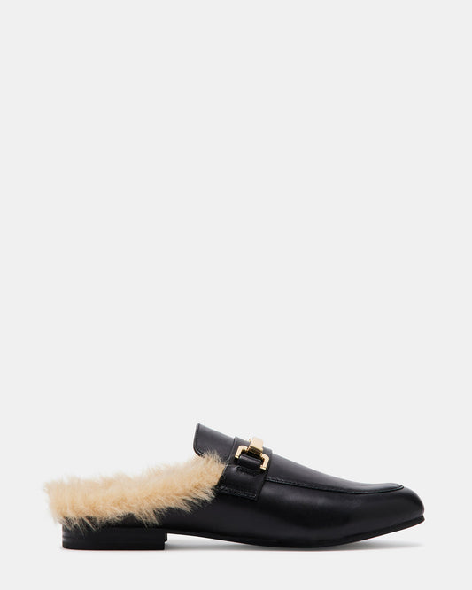 KHLOE Black Leather Women's Faux Fur Mule Steve Madden BLACK LEATHER