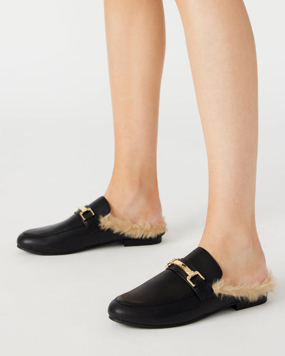 KHLOE Black Leather Women's Faux Fur Mule Steve Madden BLACK LEATHER