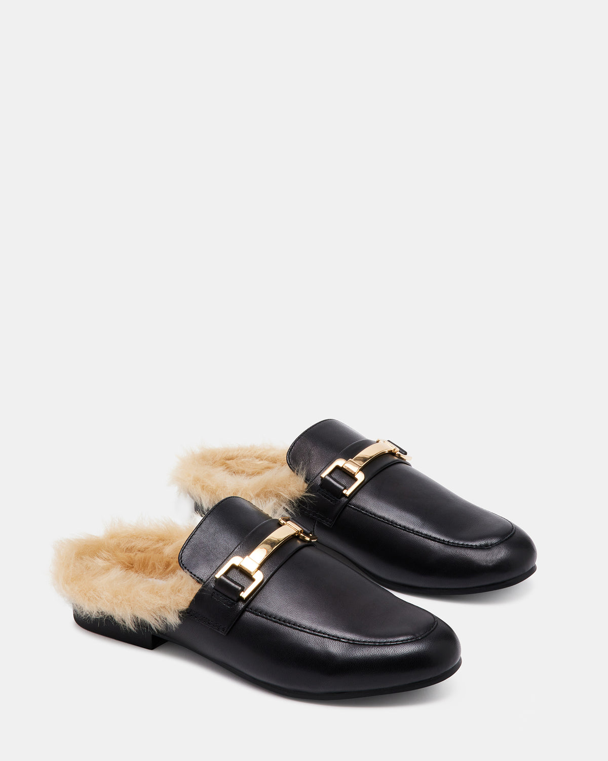 KHLOE Black Leather Women's Faux Fur Mule Steve Madden BLACK LEATHER