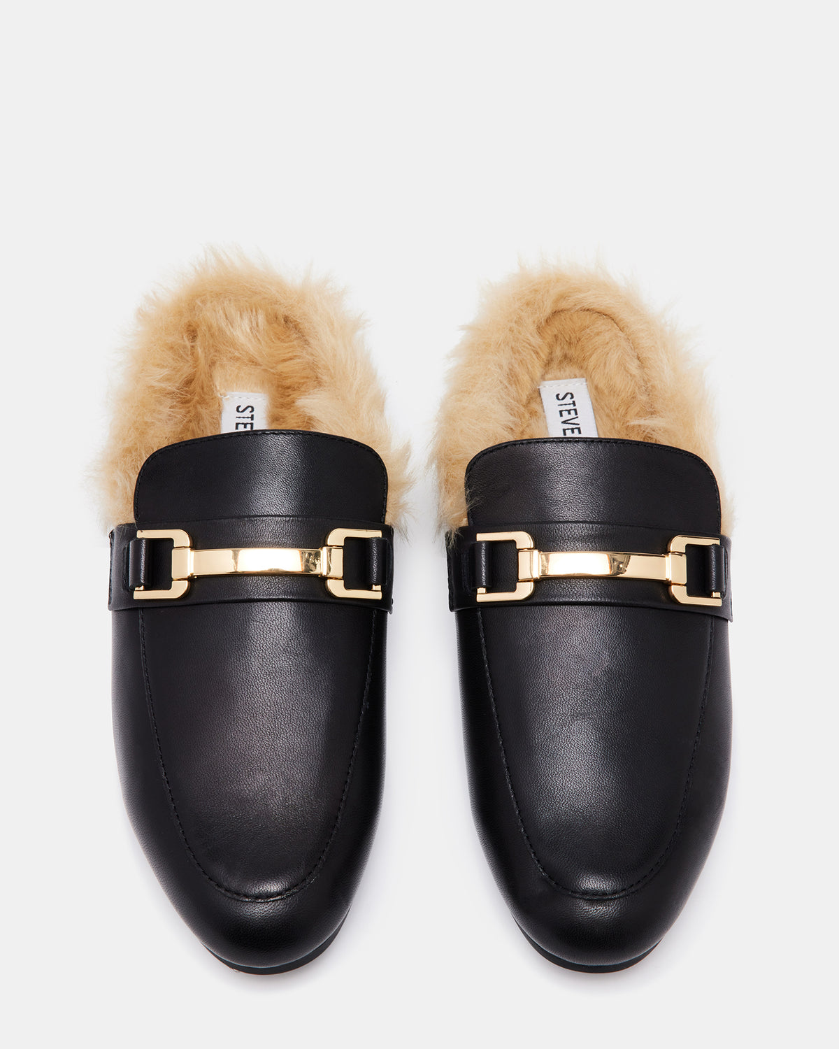 KHLOE Black Leather Women's Faux Fur Mule Steve Madden BLACK LEATHER