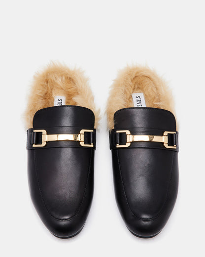 KHLOE Black Leather Women's Faux Fur Mule Steve Madden BLACK LEATHER