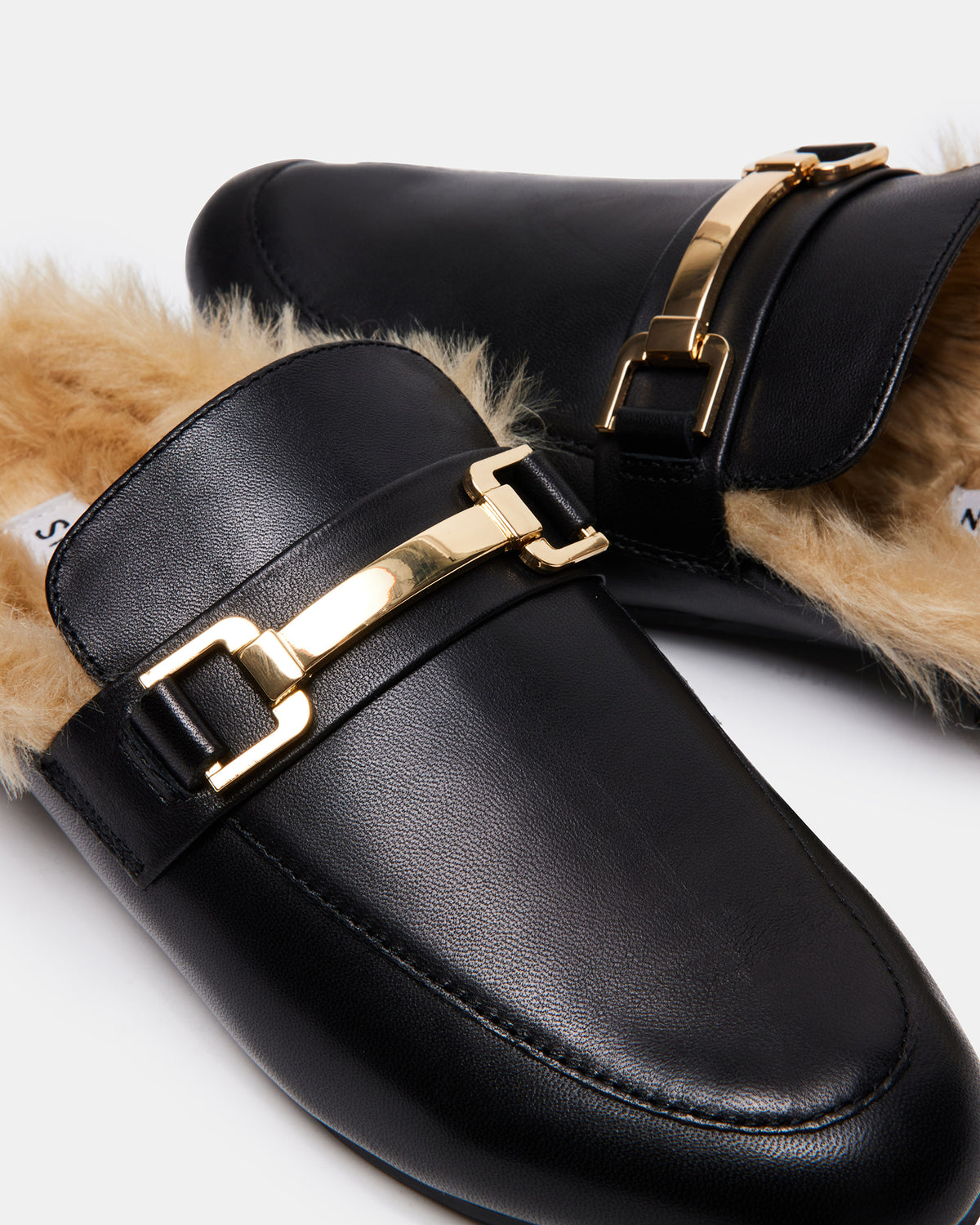 KHLOE Black Leather Women's Faux Fur Mule Steve Madden BLACK LEATHER