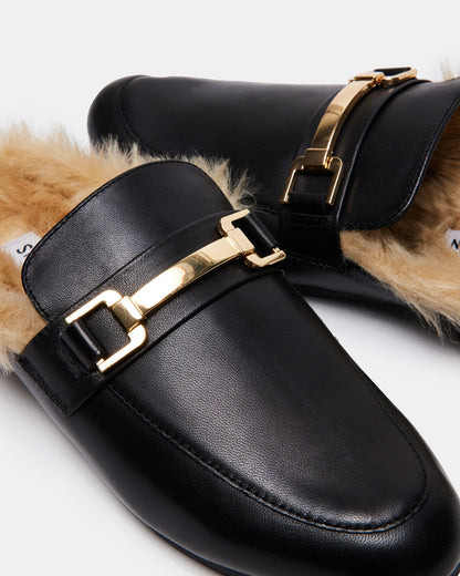 KHLOE Black Leather Women's Faux Fur Mule Steve Madden BLACK LEATHER
