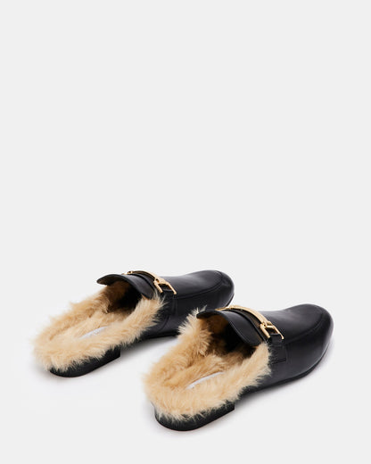 KHLOE Black Leather Women's Faux Fur Mule Steve Madden BLACK LEATHER