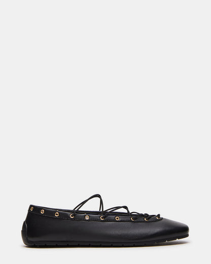 POINTE Black Leather Women's Ballet Square-Toe Flat Steve Madden BLACK LEATHER