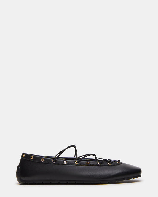 POINTE Black Leather Women's Ballet Square-Toe Flat Steve Madden BLACK LEATHER
