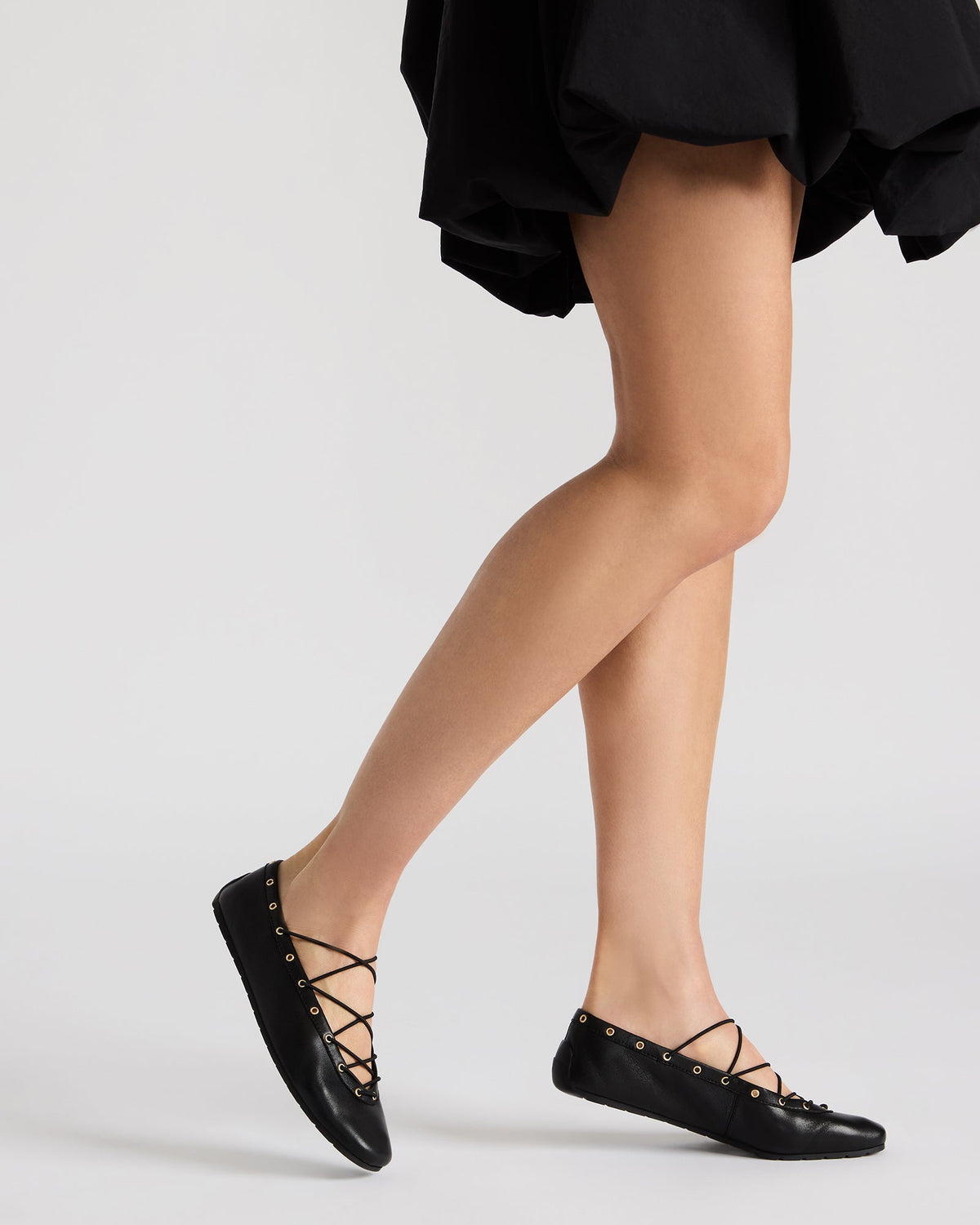 POINTE Black Leather Women's Ballet Square-Toe Flat Steve Madden BLACK LEATHER
