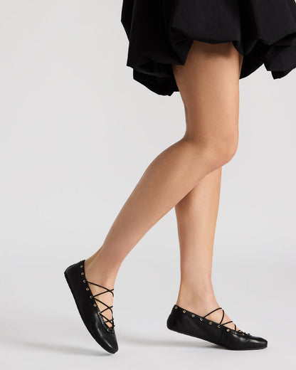 POINTE Black Leather Women's Ballet Square-Toe Flat Steve Madden BLACK LEATHER