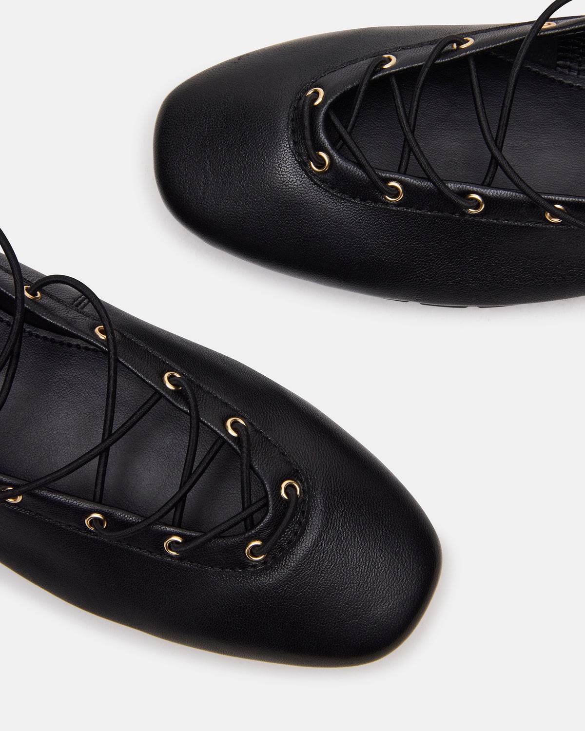 POINTE Black Leather Women's Ballet Square-Toe Flat Steve Madden BLACK LEATHER