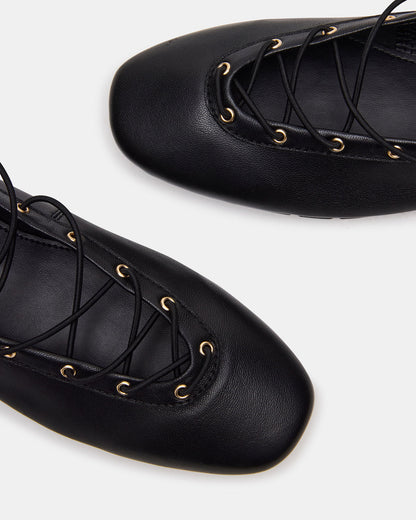 POINTE Black Leather Women's Ballet Square-Toe Flat Steve Madden BLACK LEATHER