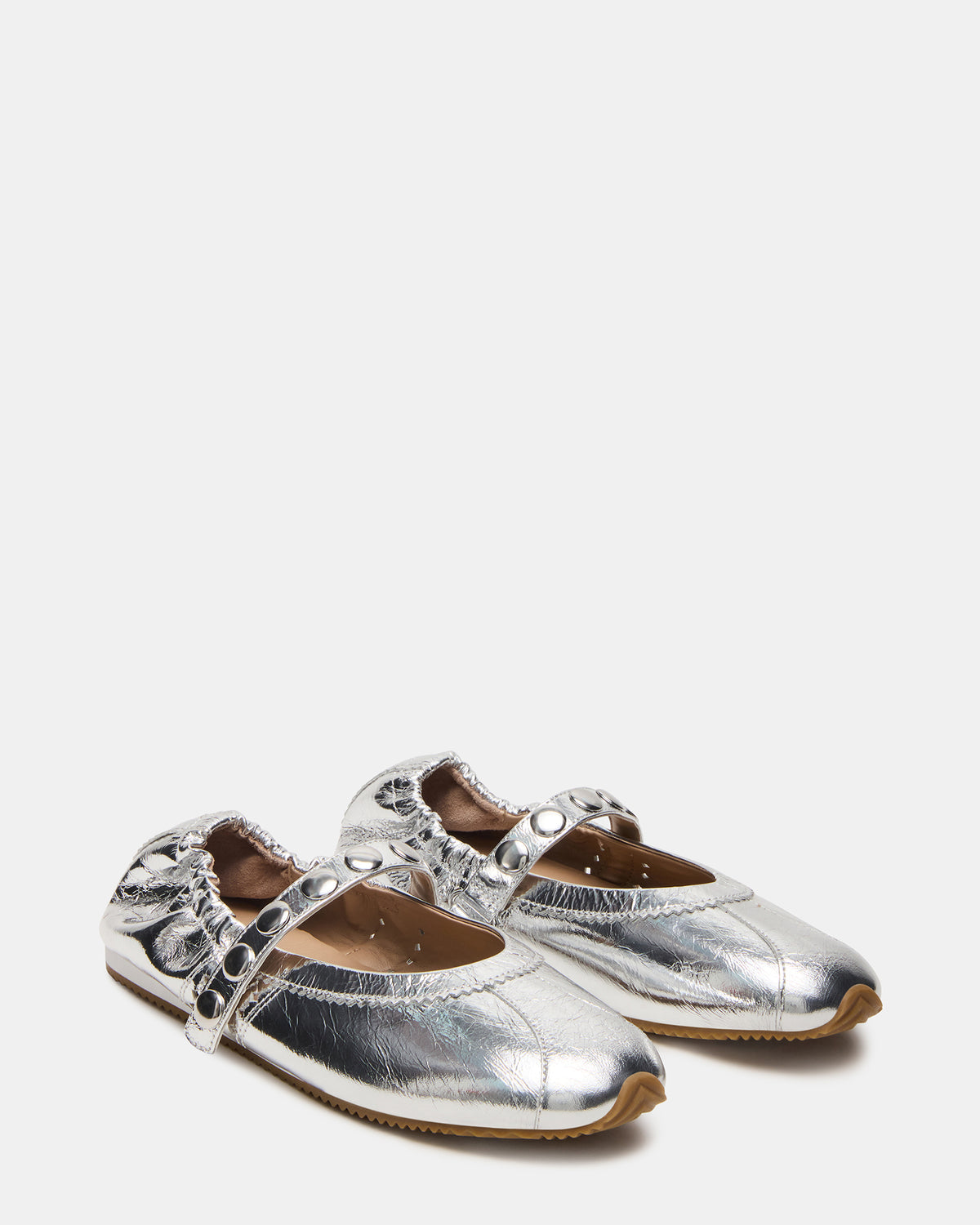 ANAYA Silver Leather Studs Mary Jane Ballet Women's Flat Steve Madden SILVER LEATHER
