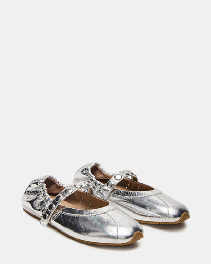 ANAYA Silver Leather Studs Mary Jane Ballet Women's Flat Steve Madden SILVER LEATHER