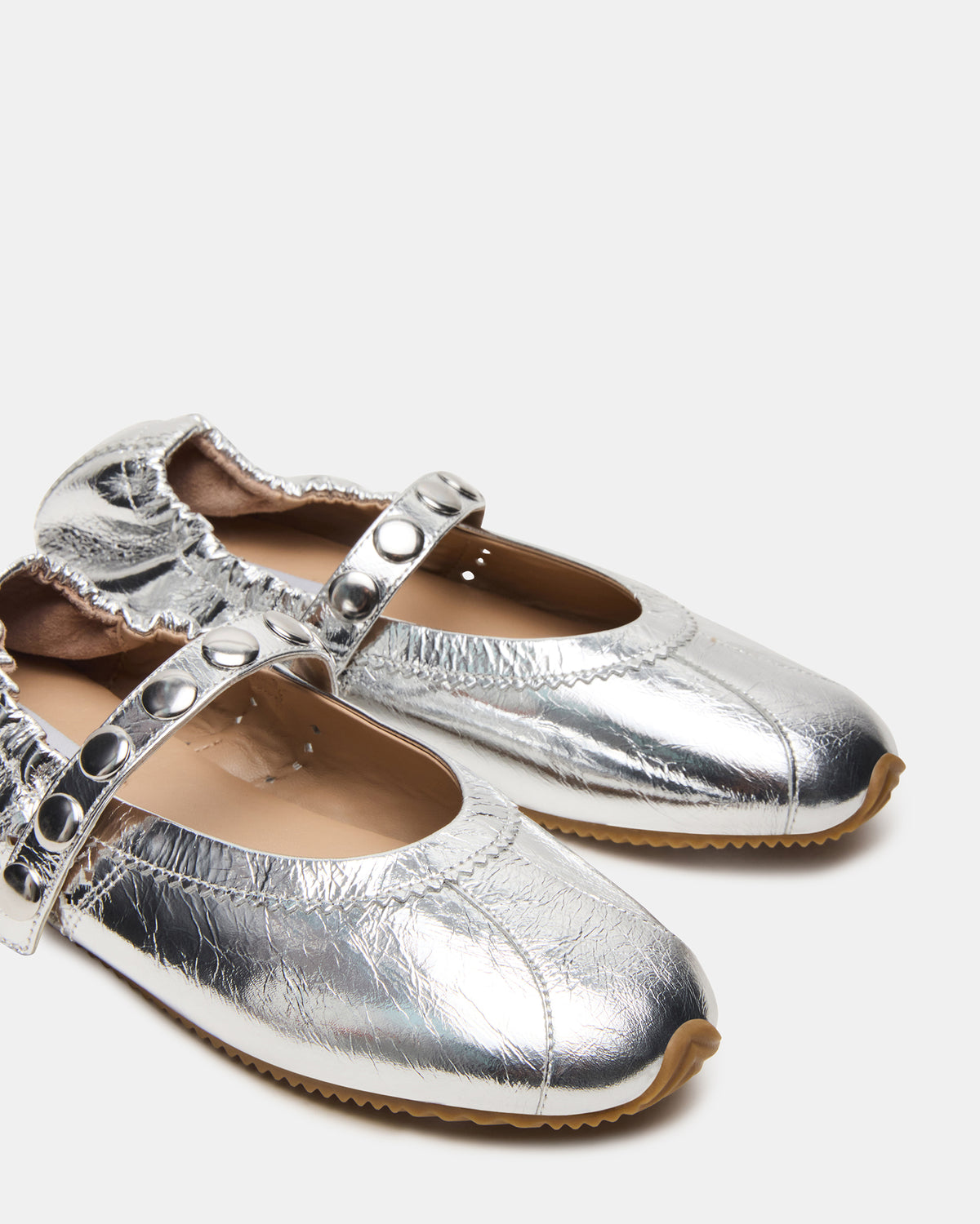 ANAYA Silver Leather Studs Mary Jane Ballet Women's Flat Steve Madden SILVER LEATHER