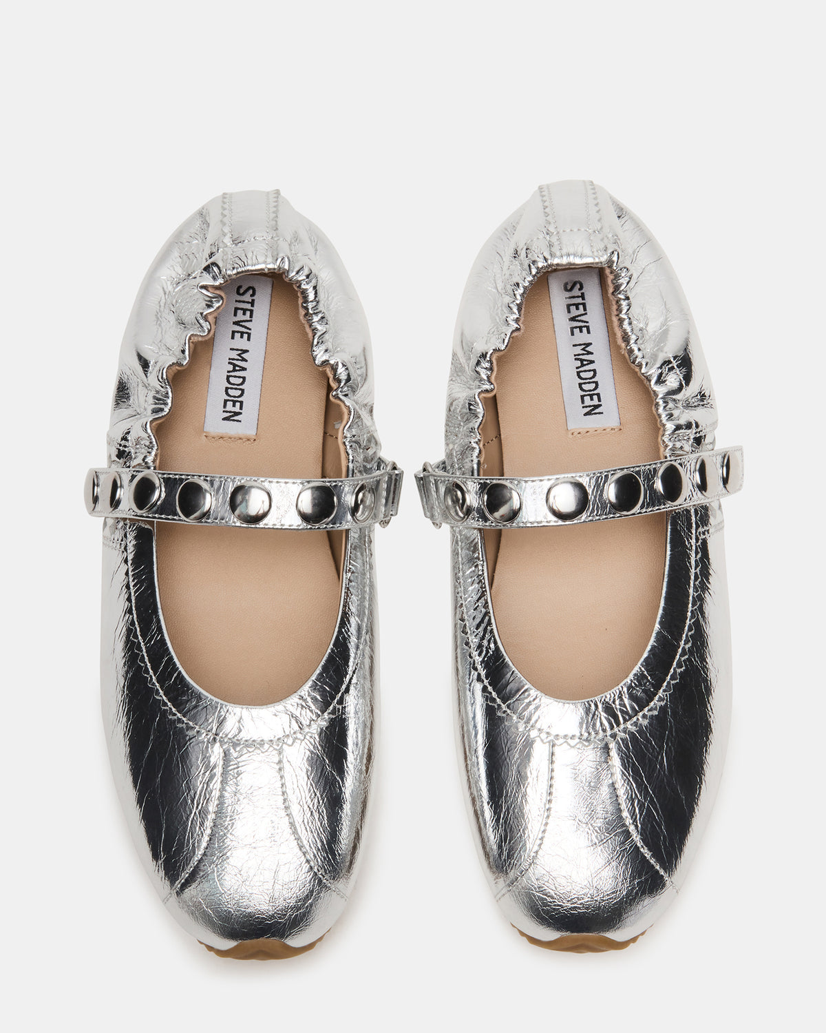 ANAYA Silver Leather Studs Mary Jane Ballet Women's Flat Steve Madden SILVER LEATHER