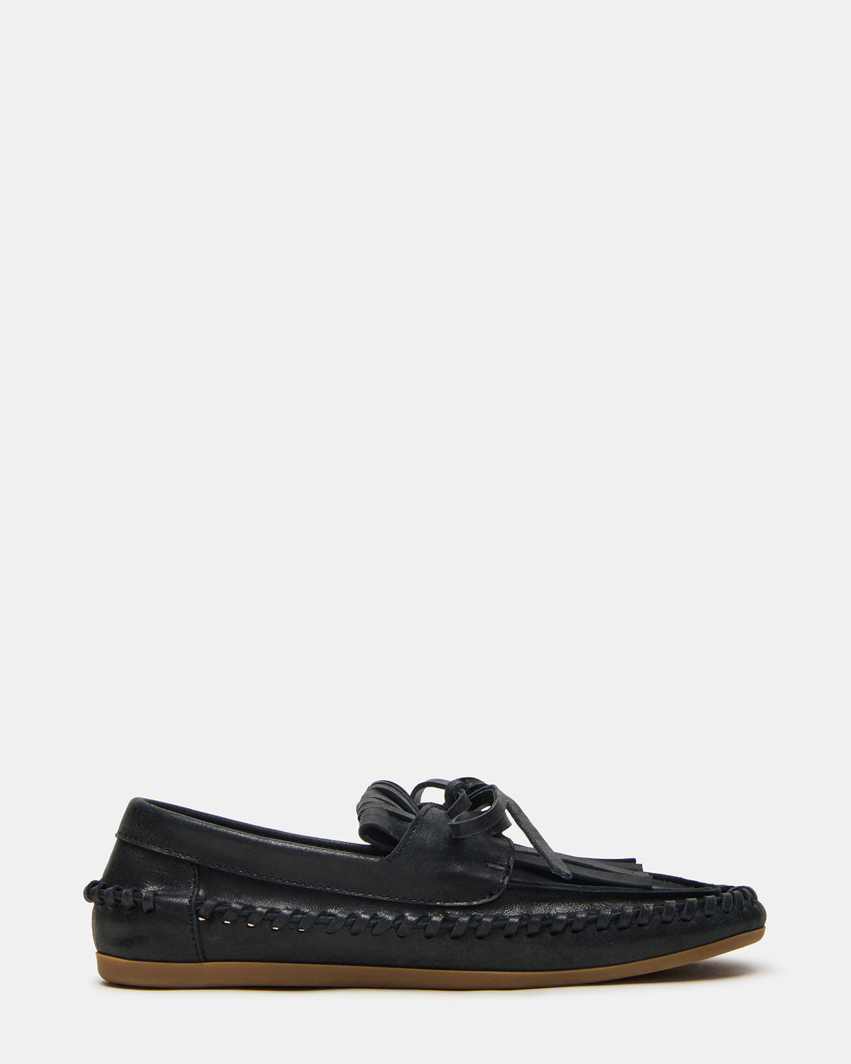 SAMUAL Black Distressed Fringe Boat Women's Loafer Steve Madden BLACK DISTRESSED