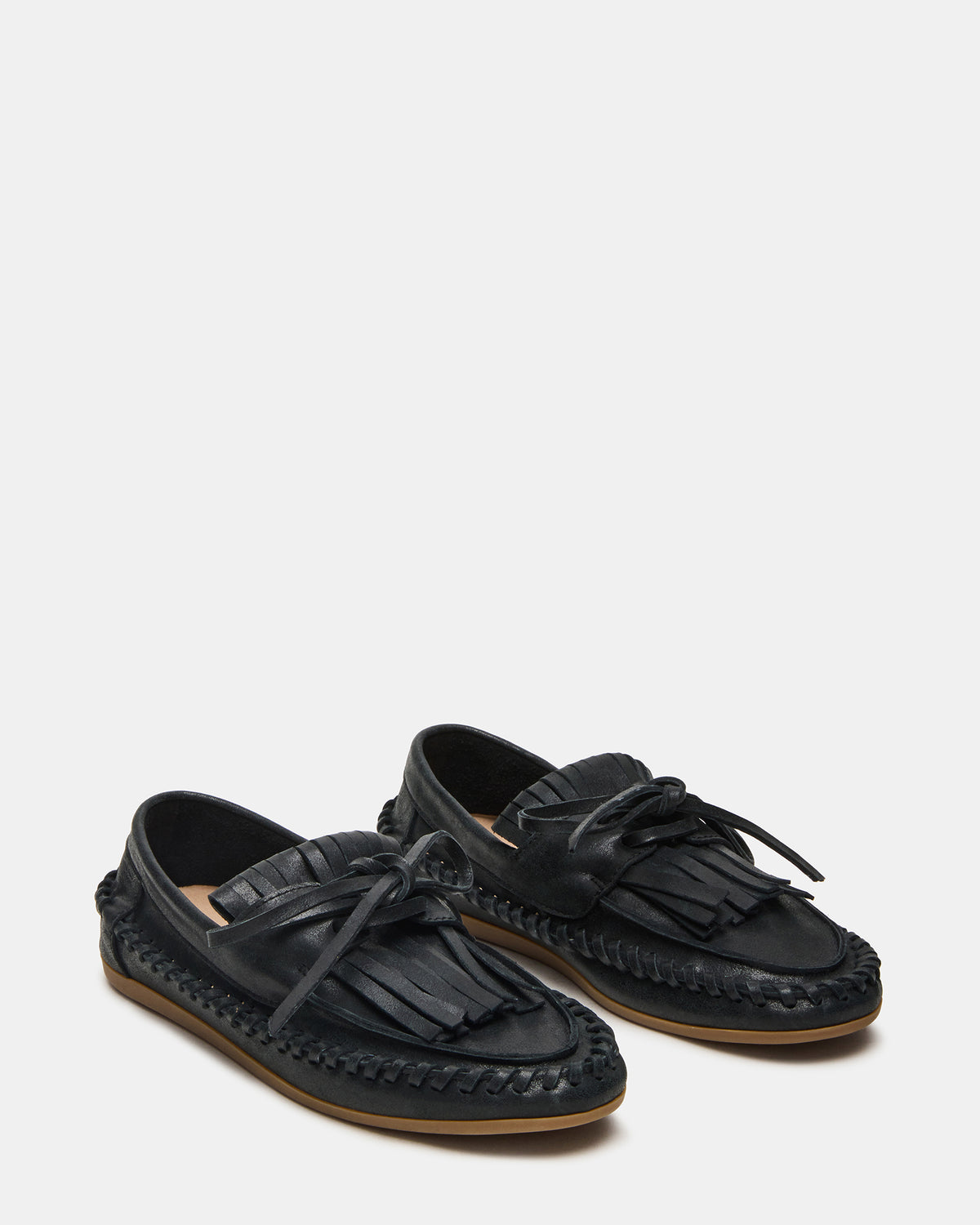 SAMUAL Black Distressed Fringe Boat Women's Loafer Steve Madden BLACK DISTRESSED