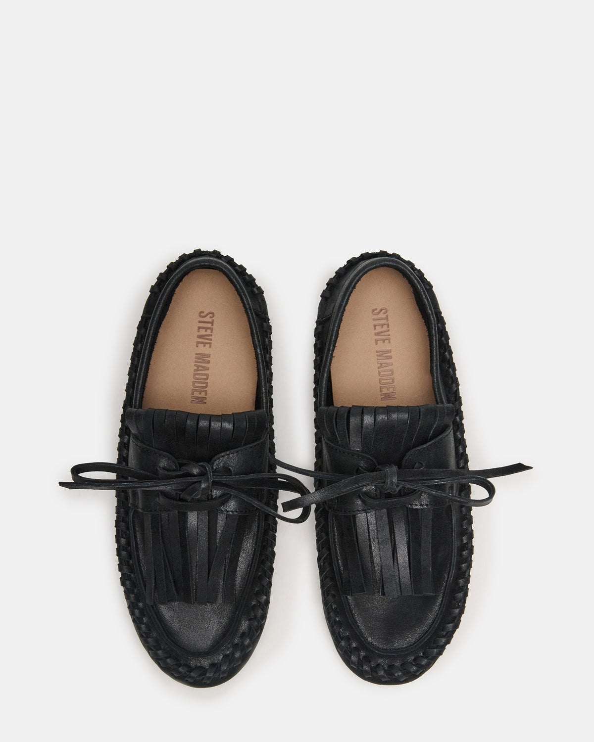 SAMUAL Black Distressed Fringe Boat Women's Loafer Steve Madden BLACK DISTRESSED