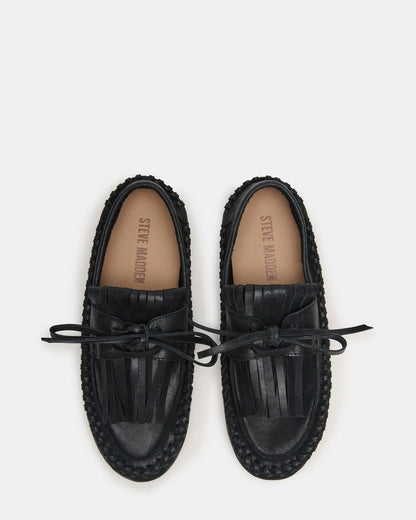 SAMUAL Black Distressed Fringe Boat Women's Loafer Steve Madden BLACK DISTRESSED