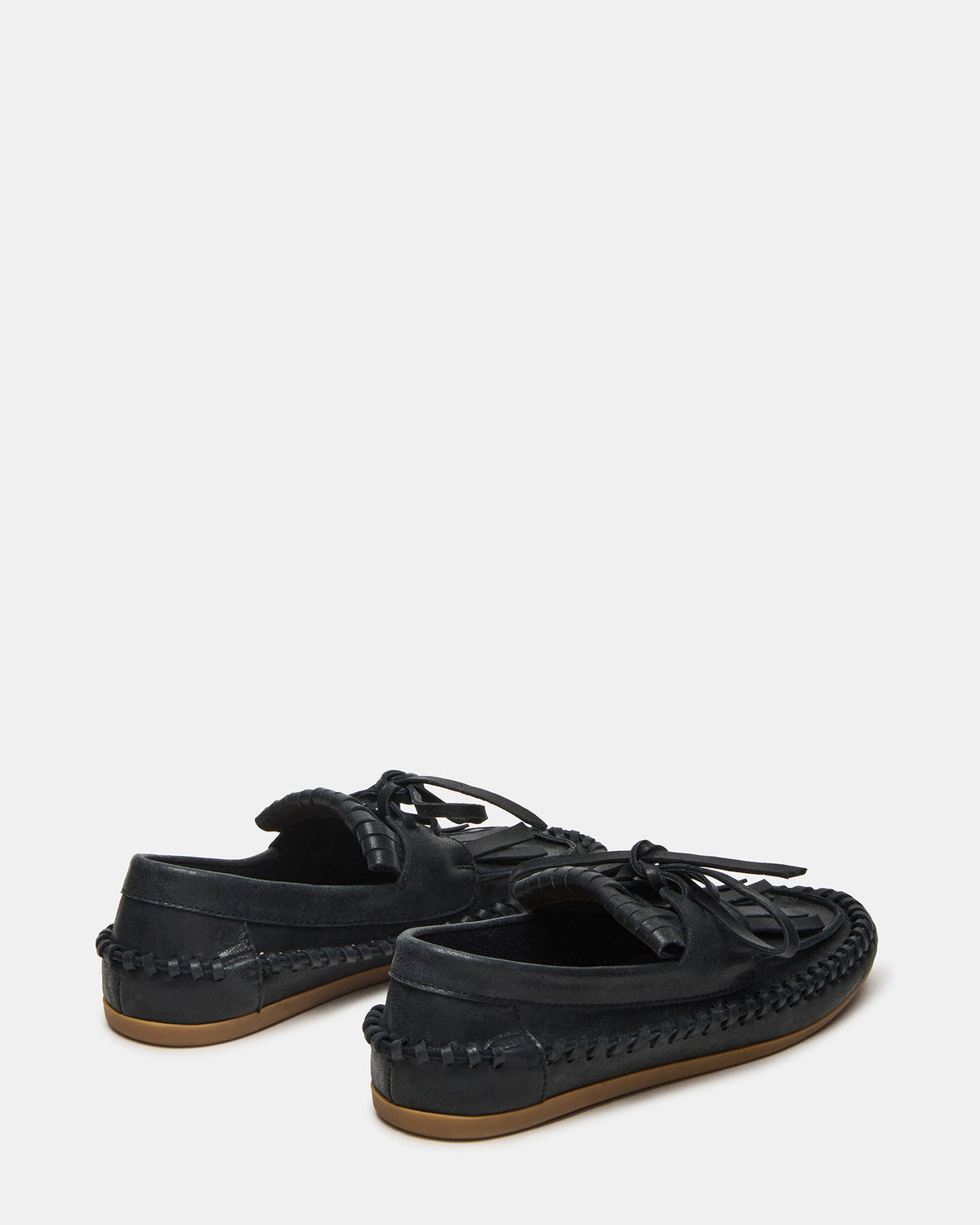 SAMUAL Black Distressed Fringe Boat Women's Loafer Steve Madden BLACK DISTRESSED