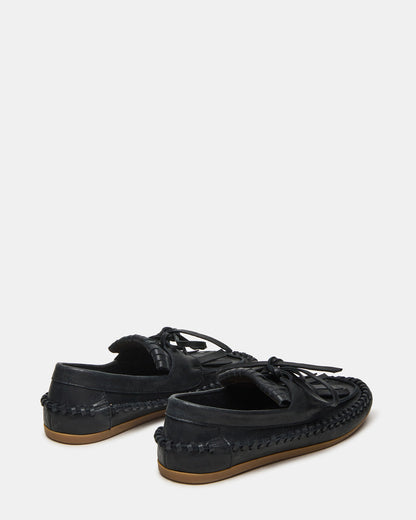 SAMUAL Black Distressed Fringe Boat Women's Loafer Steve Madden BLACK DISTRESSED