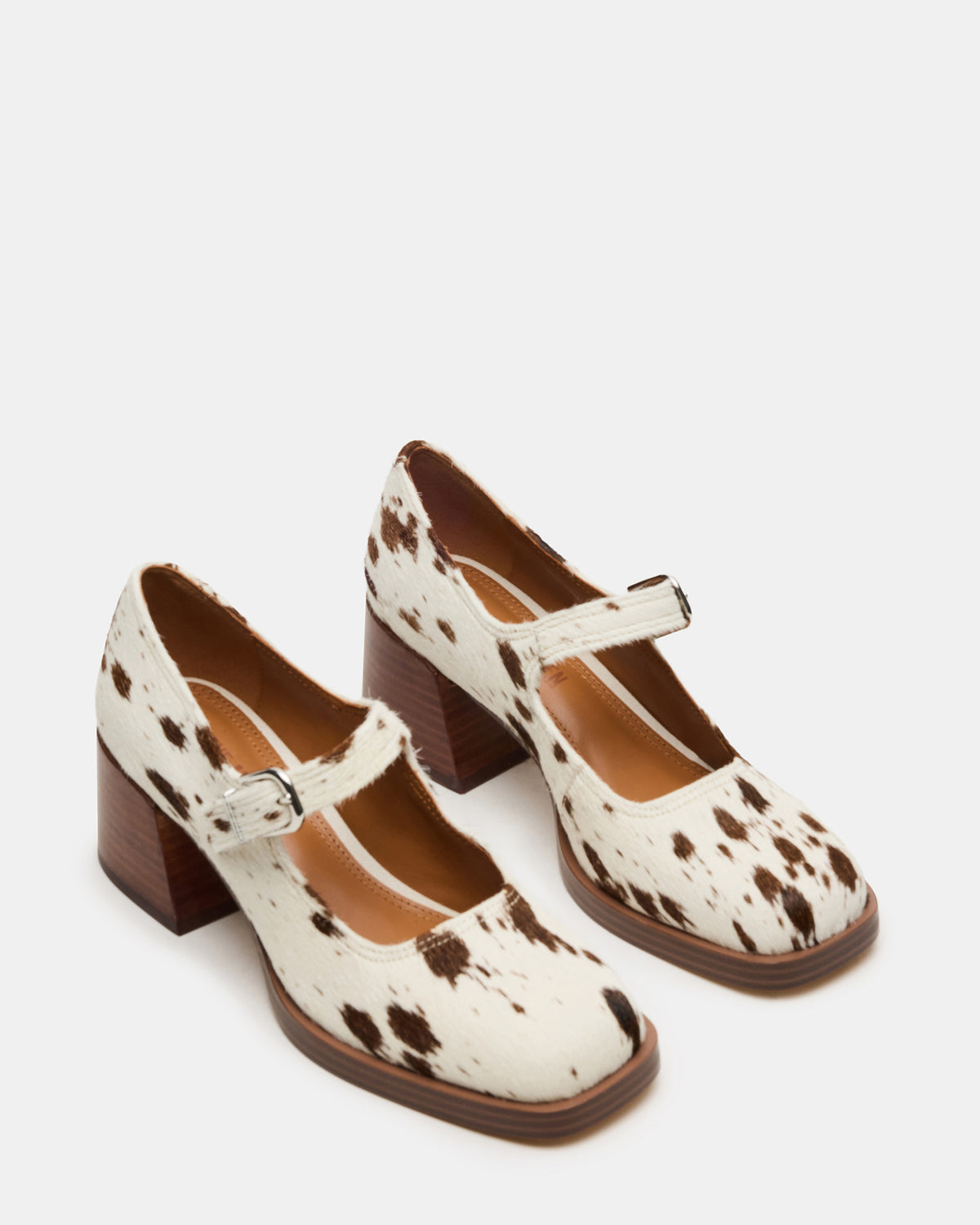 LISBON Brown Cow Print Square-Toe Mary Jane Women's Loafer Steve Madden BROWN MULTI