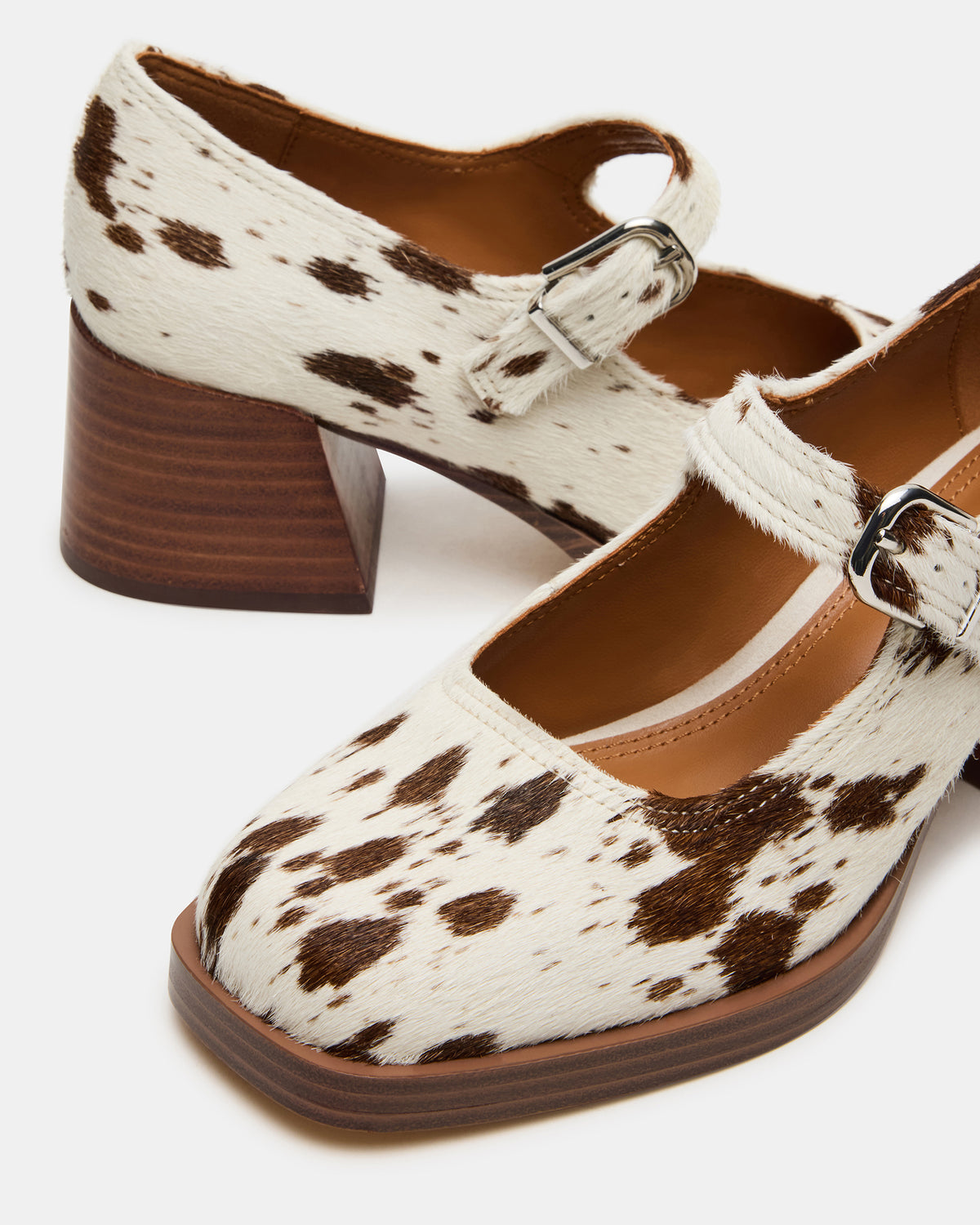 LISBON Brown Cow Print Square-Toe Mary Jane Women's Loafer Steve Madden BROWN MULTI