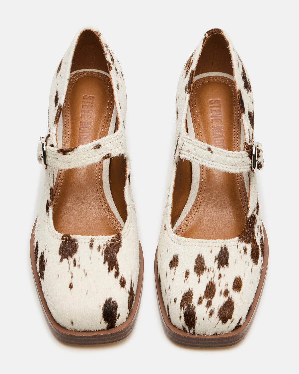 LISBON Brown Cow Print Square-Toe Mary Jane Women's Loafer Steve Madden BROWN MULTI