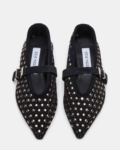 NICO Black Suede Women's Pointed-Toe Mary Jane Flat Steve Madden BLACK SUEDE