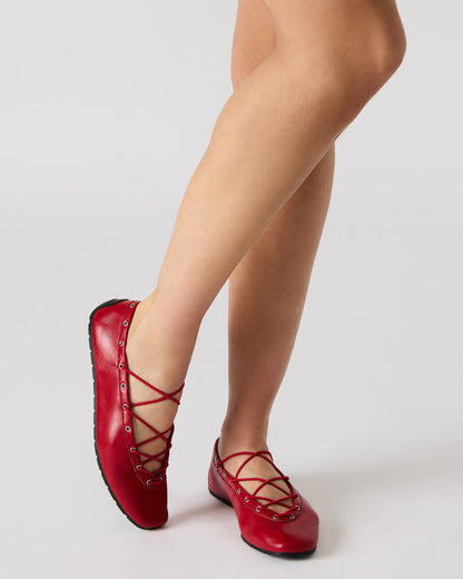 POINTE Red Leather Women's Ballet Square-Toe Flat Steve Madden RED LEATHER