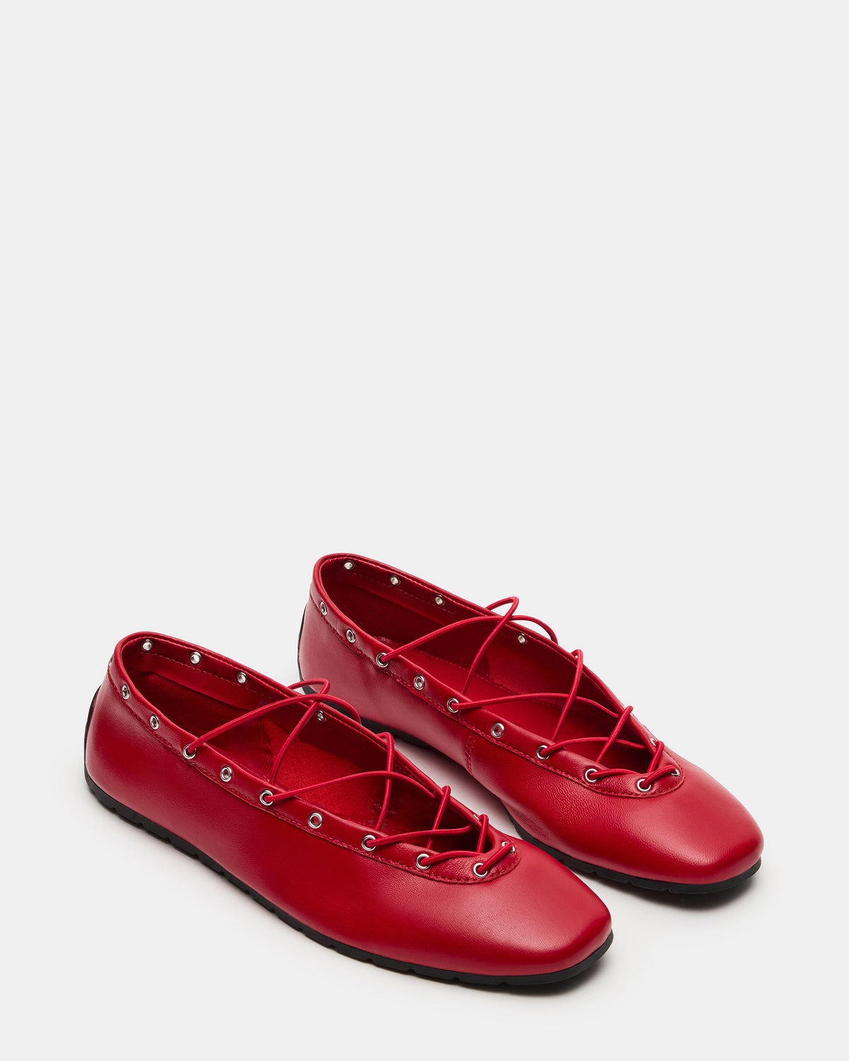 POINTE Red Leather Women's Ballet Square-Toe Flat Steve Madden RED LEATHER