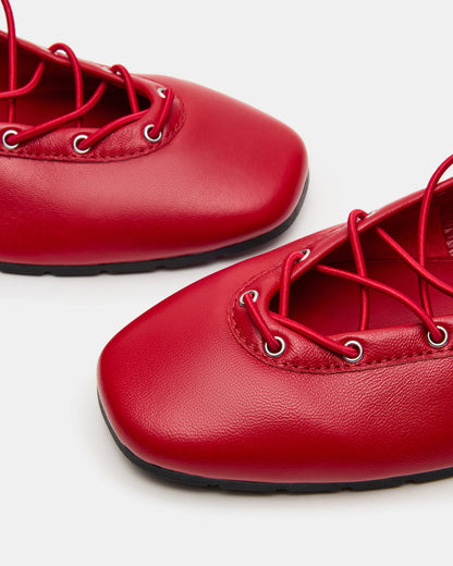 POINTE Red Leather Women's Ballet Square-Toe Flat Steve Madden RED LEATHER