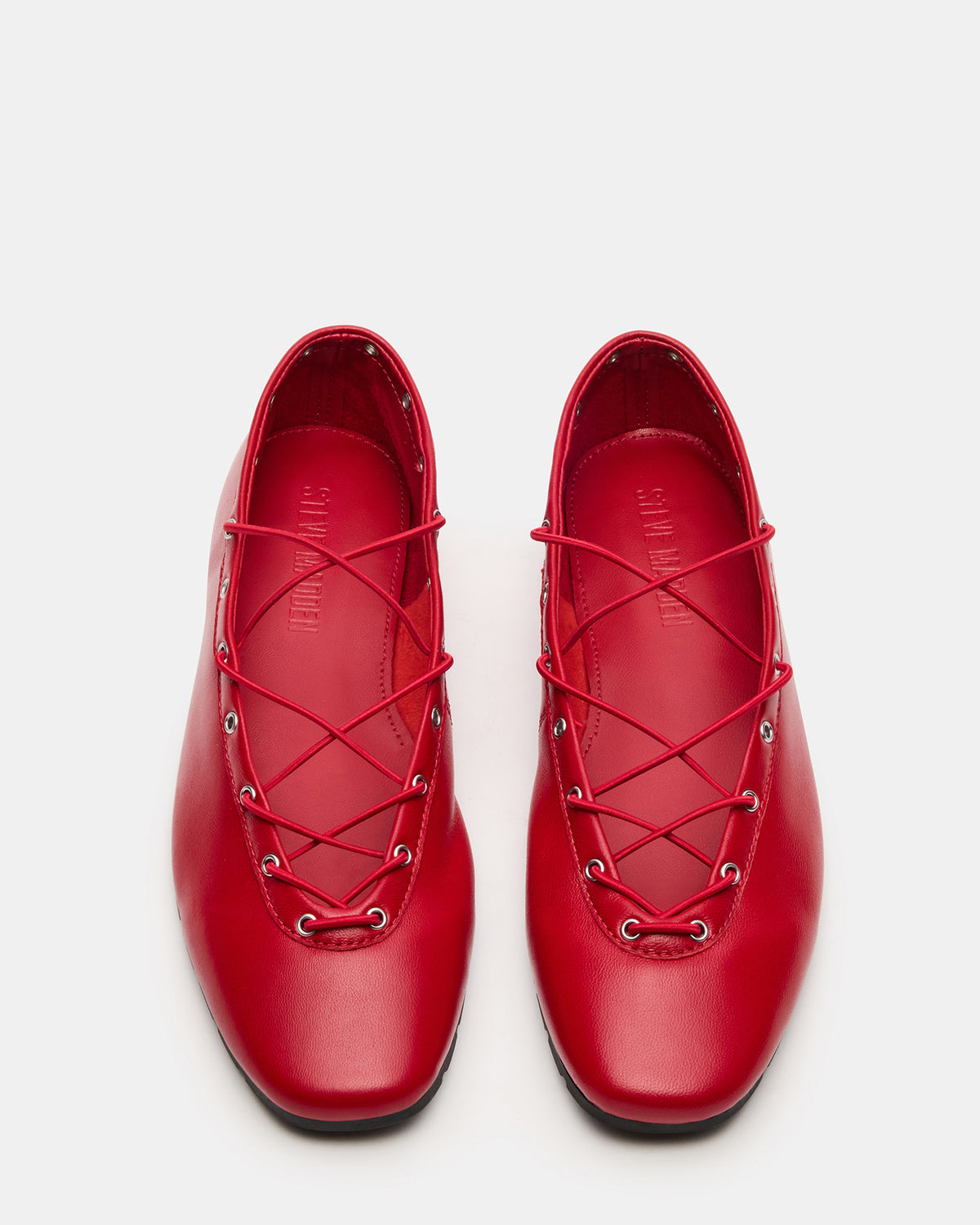 POINTE Red Leather Women's Ballet Square-Toe Flat Steve Madden RED LEATHER