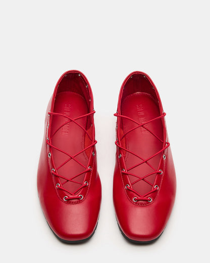 POINTE Red Leather Women's Ballet Square-Toe Flat Steve Madden RED LEATHER
