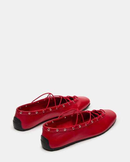 POINTE Red Leather Women's Ballet Square-Toe Flat Steve Madden RED LEATHER