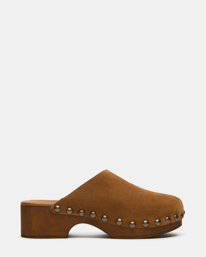 DANVER Chestnut Suede Studded Slip-On Mule Clog Women's Flat Steve Madden CHESTNUT SUEDE