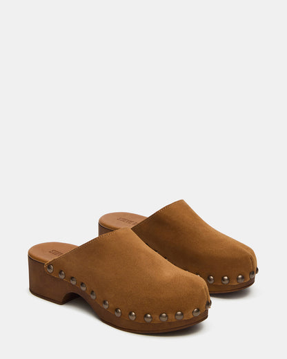 DANVER Chestnut Suede Studded Slip-On Mule Clog Women's Flat Steve Madden CHESTNUT SUEDE