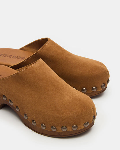 DANVER Chestnut Suede Studded Slip-On Mule Clog Women's Flat Steve Madden CHESTNUT SUEDE