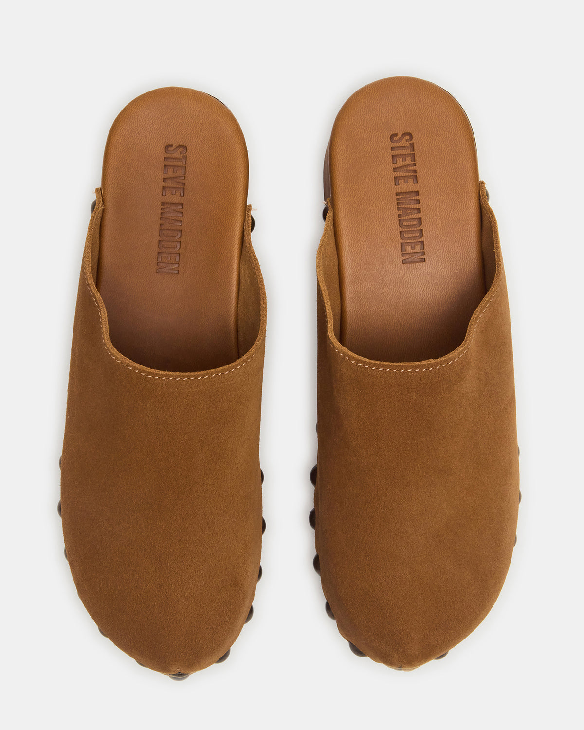 DANVER Chestnut Suede Studded Slip-On Mule Clog Women's Flat Steve Madden CHESTNUT SUEDE