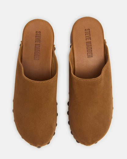 DANVER Chestnut Suede Studded Slip-On Mule Clog Women's Flat Steve Madden CHESTNUT SUEDE