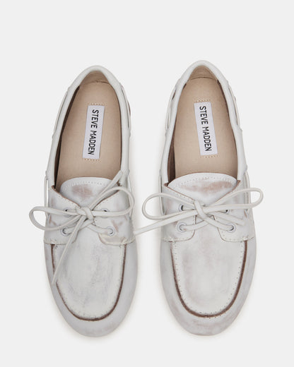 SAG White Leather Women's Boat Shoe Steve Madden WHITE LEATHER