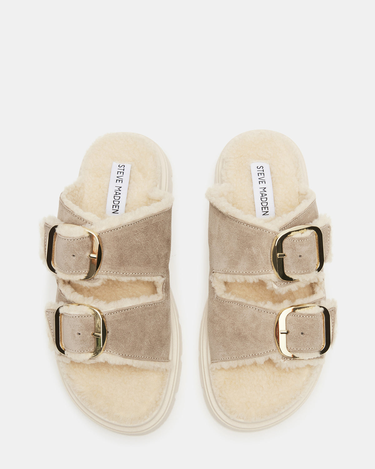 SNUGGLE Sand Suede Faux Fur Slide | Women's Flats Steve Madden SAND SUEDE