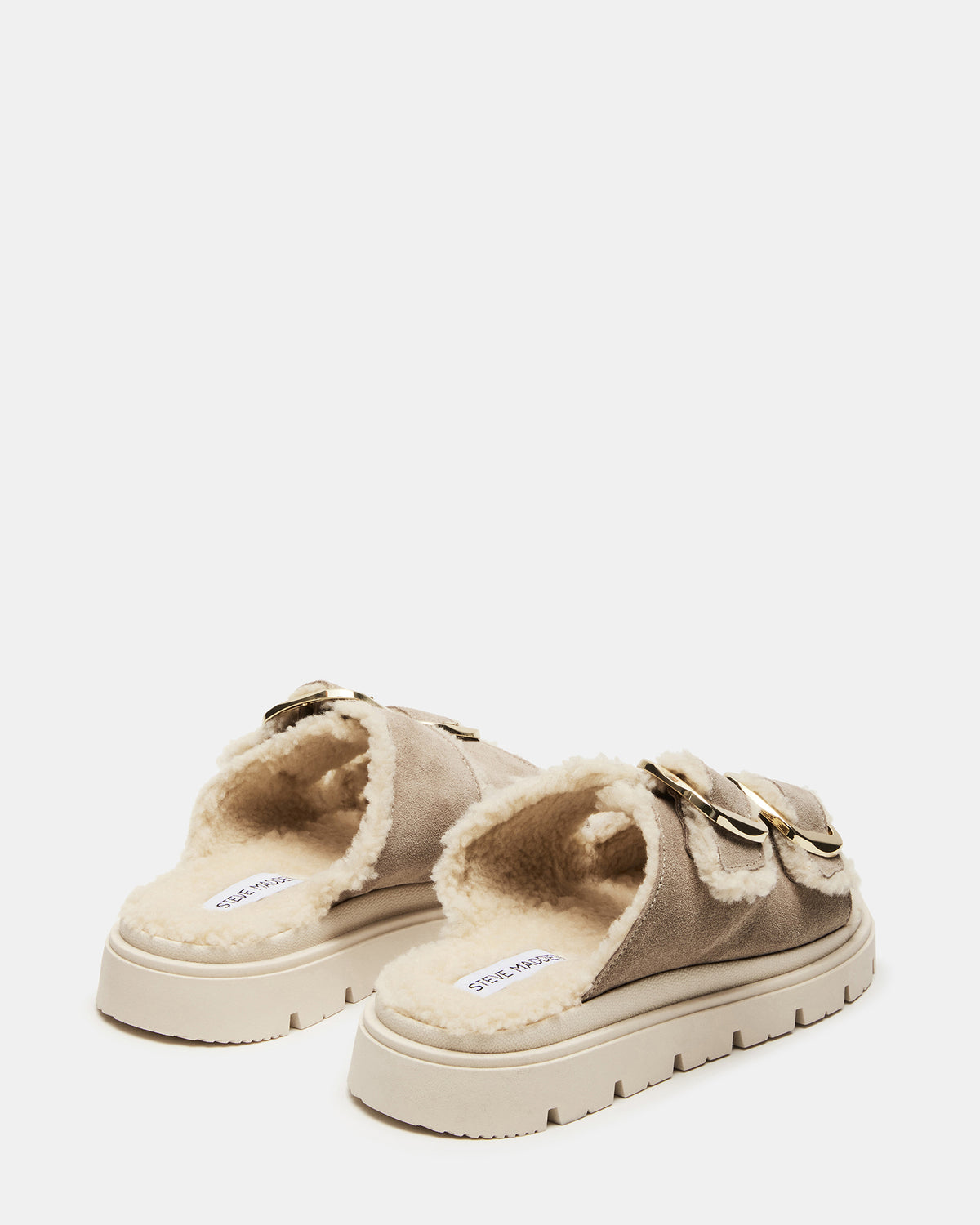 SNUGGLE Sand Suede Faux Fur Slide | Women's Flats Steve Madden SAND SUEDE