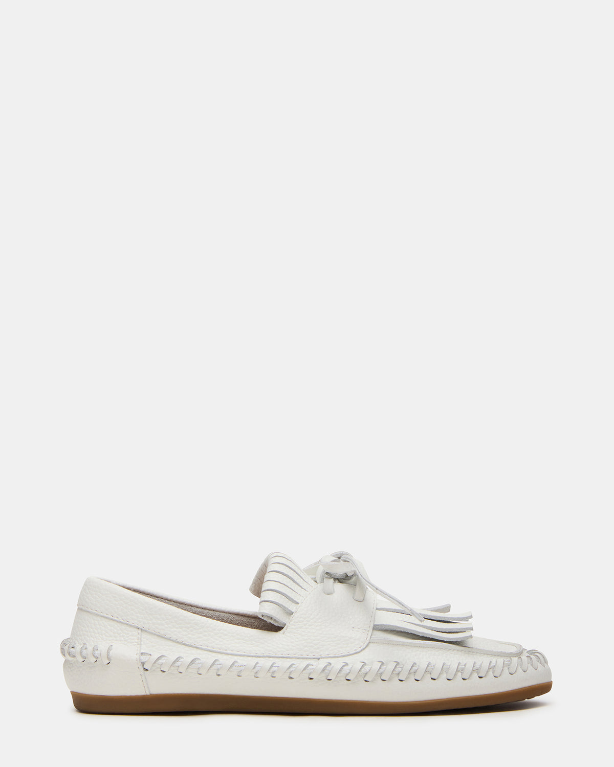 SAMUAL White Leather Fringe Boat Women's Loafer Steve Madden WHITE LEATHER
