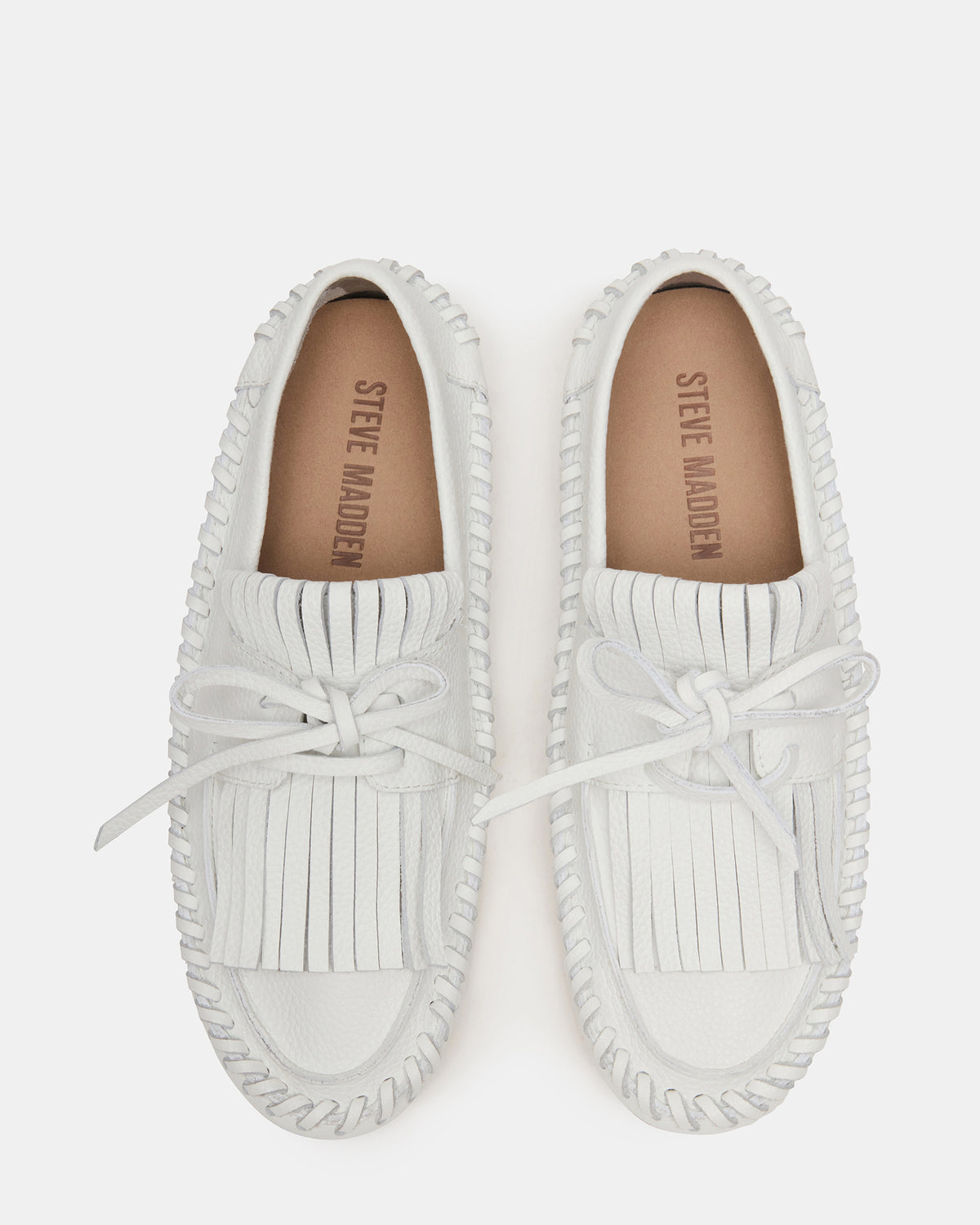 SAMUAL White Leather Fringe Boat Women's Loafer Steve Madden WHITE LEATHER