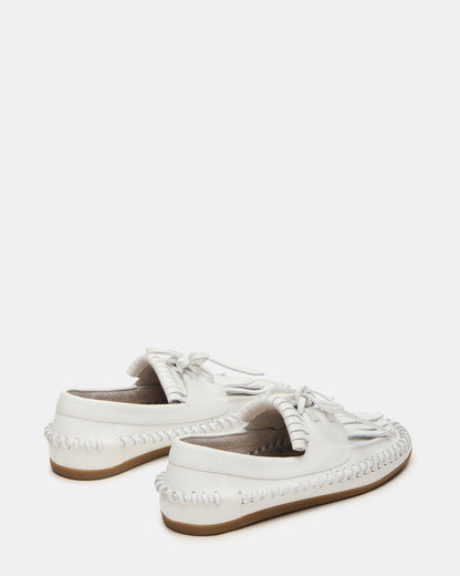 SAMUAL White Leather Fringe Boat Women's Loafer Steve Madden WHITE LEATHER