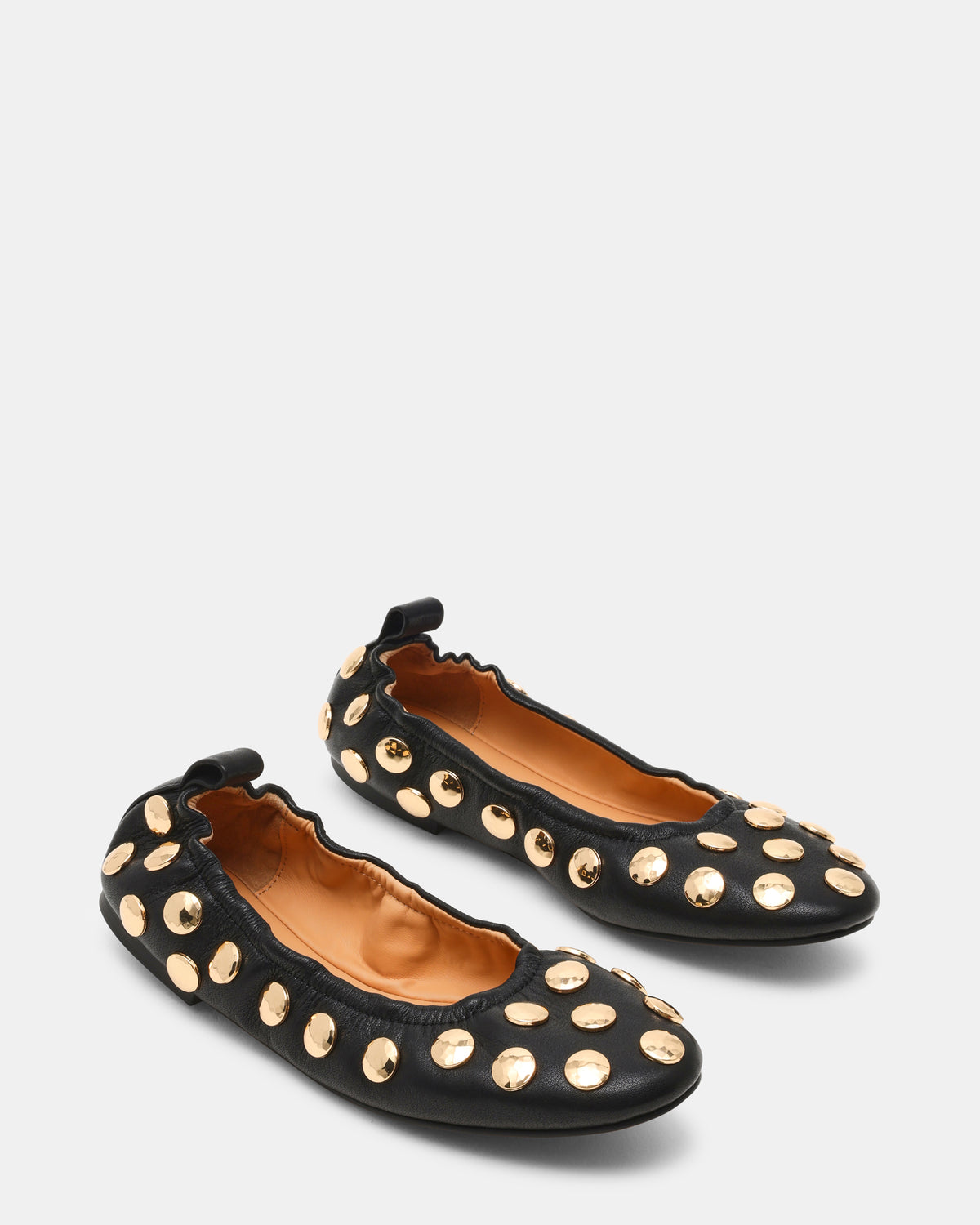 LANTA Black Leather Studded Gold-Detail Round-Toe Women's Flat Steve Madden BLACK LEATHER