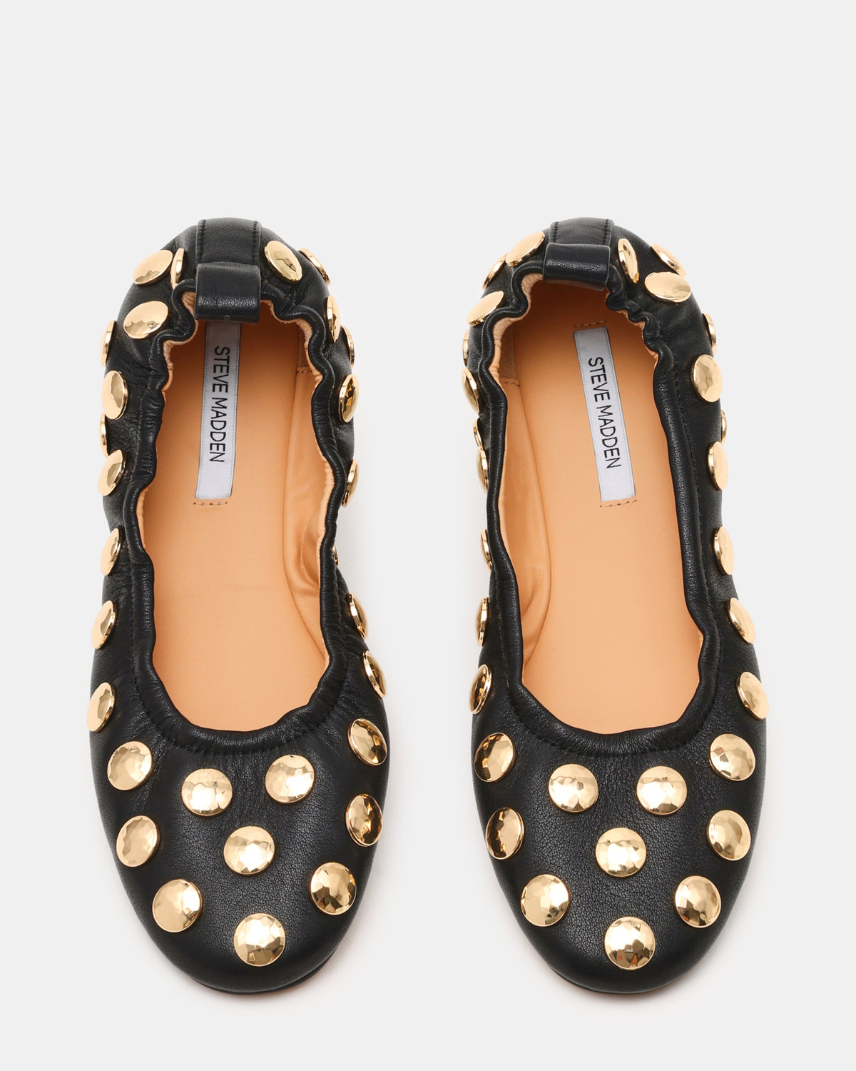 LANTA Black Leather Studded Gold-Detail Round-Toe Women's Flat Steve Madden BLACK LEATHER